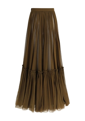 Saint Laurent tiered silk long skirt - Brown