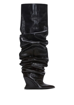 Balmain 95mm calfskin wedge over-the-knee boots - Black