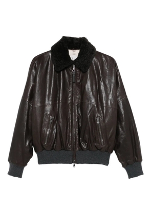 Brunello Cucinelli shearling-collar leather jacket - Brown