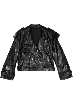 Salvatore Santoro crocodile-embossed biker jacket - Black