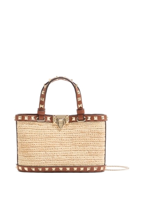 Valentino Garavani mini Rockstud raffia tote bag - Neutrals