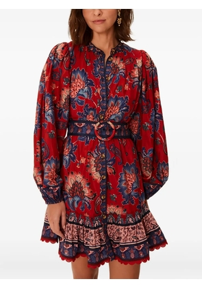 FARM Rio floral-pattern belted mini dress - Red