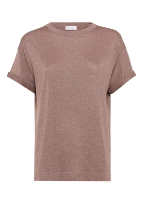 Brunello Cucinelli metallic-knit T-shirt - Brown