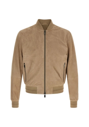 Pal Zileri ribbed high neck suede jacket - Neutrals