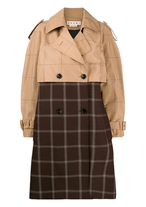 Marni two-tone checkered trench coat - Brown