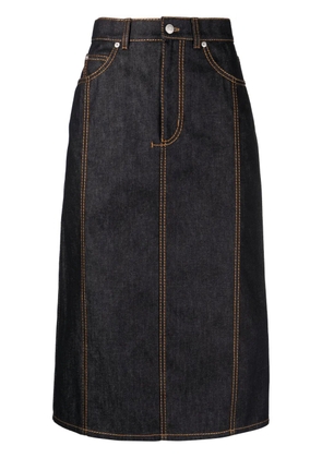 Alexander McQueen contrast-stitch denim midi skirt - Blue