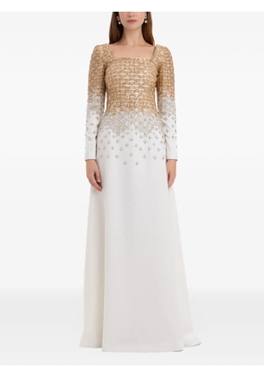 Dina Melwani gold silver ombré crystal-embroidered gown - White