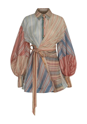 ZIMMERMANN Rebellion striped puff-sleeve mini dress - Neutrals