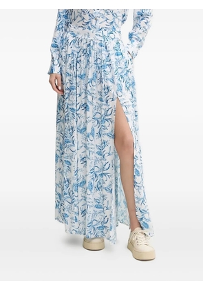 Melissa Odabash leaf-print side-split midi A-line skirt - Blue