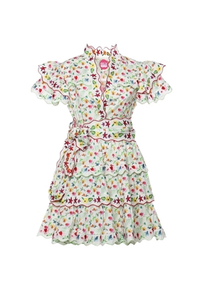 Celia B Haze ruffled bow cotton mini dress - White