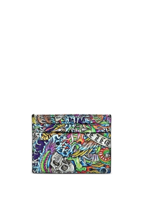 Philipp Plein Tattoo-print leather cardholder - Blue