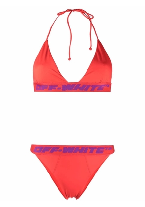 Off-White logo-band bikini set - Red