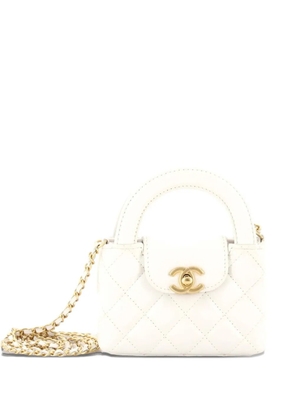 CHANEL Pre-Owned Kelly Top Handle Shopping Bag Quilted Shiny Aged Calfskin Nano crossbody bag - White