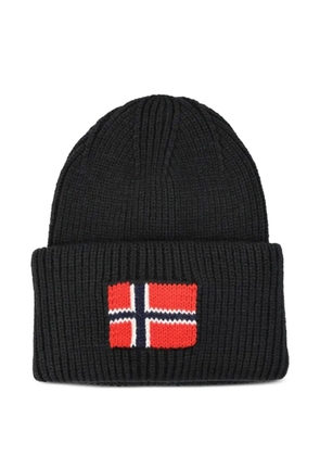 Napapijri flag-detail ribbed beanie hat - Black