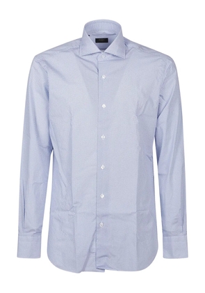 Barba micro-pattern cotton shirt - Blue