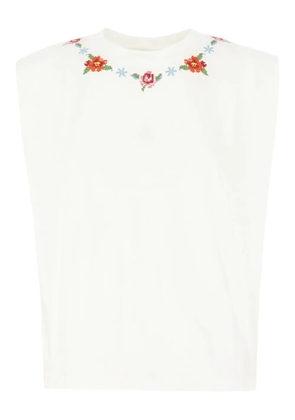 FARM Rio embroidered padded-shoulder top - Neutrals