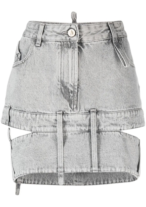 The Attico cut-out denim mini skirt - Grey