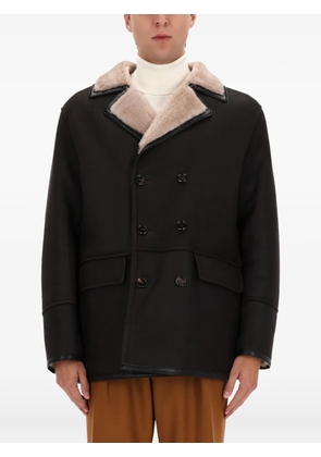 BOSS fur collar double-breasted jacket - Brown