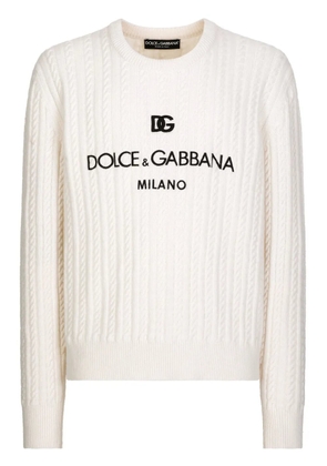 Dolce & Gabbana crew-neck cable-knit jumper - White
