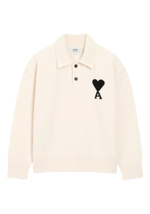 AMI Paris Ami De Coeur wool polo shirt - Neutrals