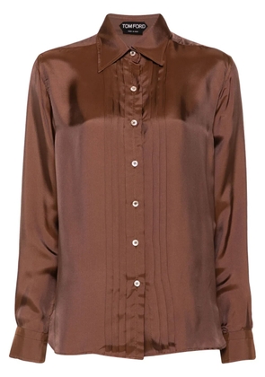 TOM FORD plissé-details twill-weave shirt - Brown