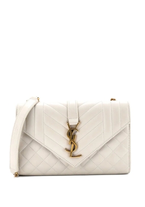Saint Laurent Pre-Owned Classic Monogram Envelope Satchel Matelasse Chevron Leather Small shoulder bag - White