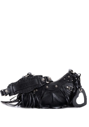 Balenciaga Pre-Owned Le Cagole Giant Studs Fringe Shoulder Bag Leather XS hobo bag - Black