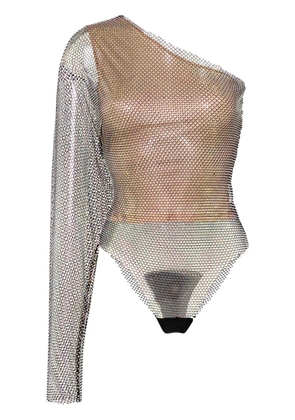 Genny one-shoulder rhinestone-embellished bodysuit - Black