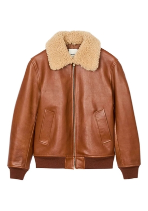 SANDRO shearling-collar leather jacket - Brown