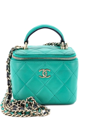CHANEL Pre-Owned Classic Top Handle Vanity Case with Chain Quilted Lambskin Mini crossbody bag - Blue