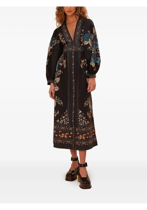 FARM Rio Blossom Tapestry floral-print button-front midi dress - Black