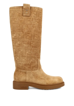 FENDI 35mm Tubular FF logo suede boots - Brown