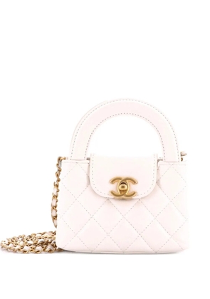 CHANEL Pre-Owned Kelly Top Handle Shopping Bag Quilted Shiny Aged Calfskin Nano crossbody bag - White
