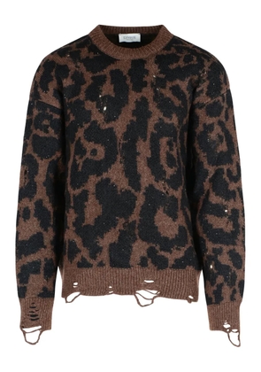 Laneus leopard-print frayed-trim sweater - Brown