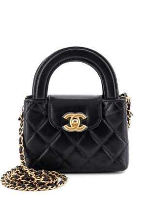 CHANEL Pre-Owned Kelly Top Handle Shopping Bag Quilted Shiny Aged Calfskin Nano crossbody bag - Black