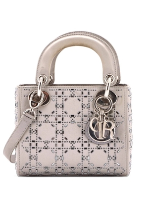 Christian Dior Pre-Owned Lady Dior Bag Crystal Embellished Cannage Quilt Satin Mini satchel - Grey