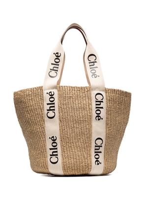 Chloé large Woody logo-strap tote bag - Neutrals