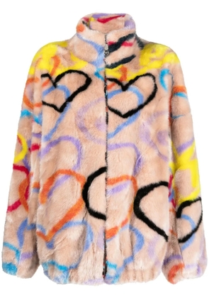 Philipp Plein heart-print high-neck coat - Neutrals
