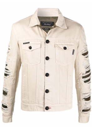 Philipp Plein ripped camouflage denim jacket - Neutrals