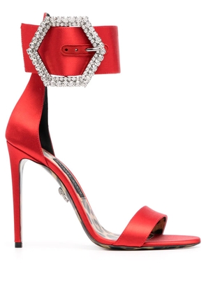 Philipp Plein embellished-buckle satin sandals - Red