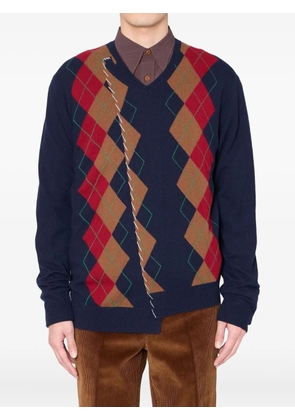 Kolor diamond-pattern v-neck sweater - Blue