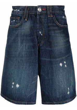 Philipp Plein distressed-effect denim shorts - Blue