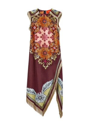 La DoubleJ floral-print fringe asymmetric day dress - Brown