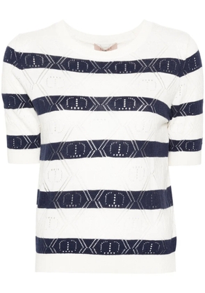 TWINSET open-knit-detailing striped top - White