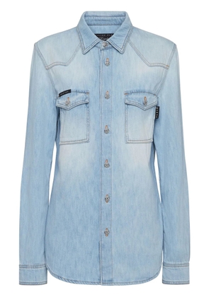 Philipp Plein crystal-embellished denim shirt - Blue