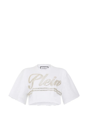 Philipp Plein strass signature cropped T-shirt - White