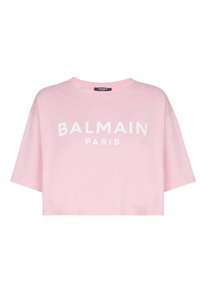 Balmain cropped logo-print T-shirt - Pink