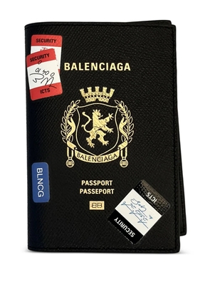 Balenciaga lion crest passport holder wallet - Black