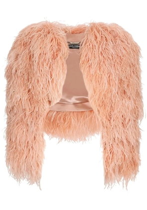 Dolce & Gabbana KIM DOLCE&GABBANA feather-trim bolero jacket - Orange