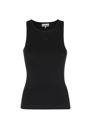 GANNI ribbed logo-embroidered top - Black